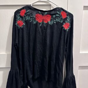 Black Top with Red Rose Embroidery